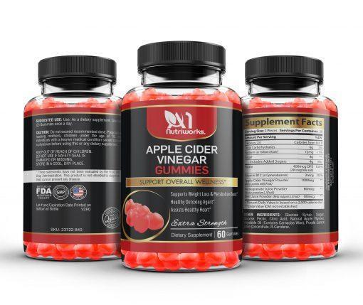 3 Bottles Apple Cider Vinegar Gummies Maximum Strength Energy Boost & Gut Health-Supports Digestion, Detox & Cleansing