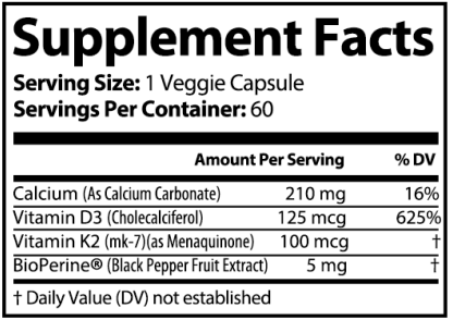 Vitamin D3 + K2 With Bioperine and Calcium 2 Month Supply