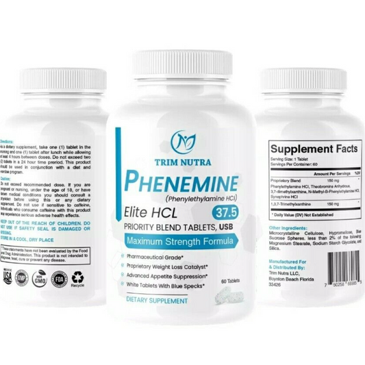 1 Bottle Phenemine Elite 37.5 White/Blue Speckled Tablets